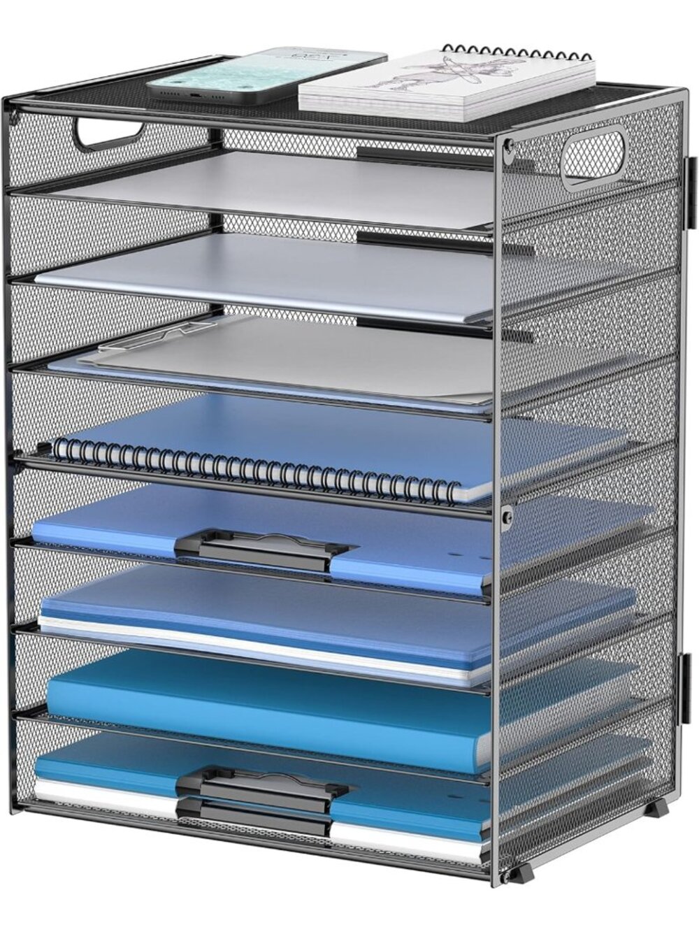 9-Tier Mesh Paper Organizer with Handles - Space-Saving Desk File Tray for Home